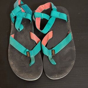 Teva Teal and Coral Strap Sandals
